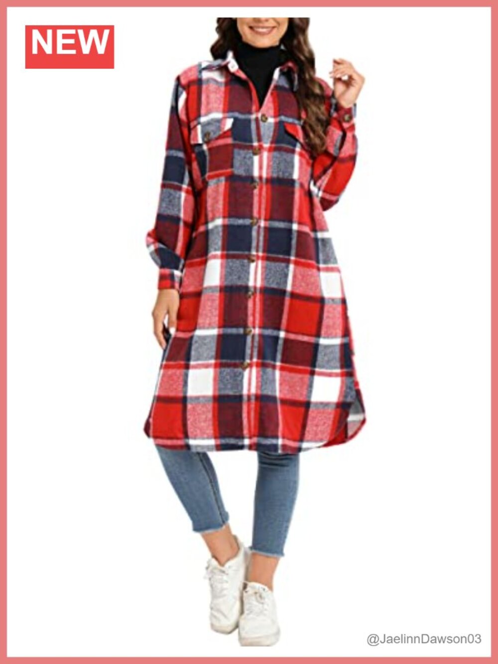 Women's Casual Button Down Long Plaid Shirt Jacket Coat with Pockets